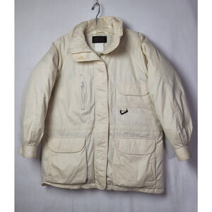 Eddie Bauer Goose Down Women Coat Cream no Hood Faded Tage Measures About Large